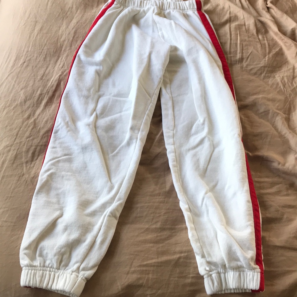 White with red stripes joggers